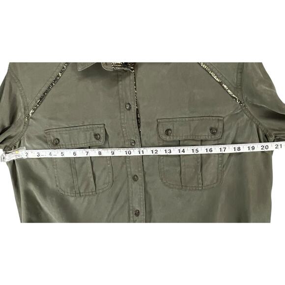 Free People Off Campus Shirt Womens XS Moss Green Tencel Metallic Boho Utility - Picture 7 of 16